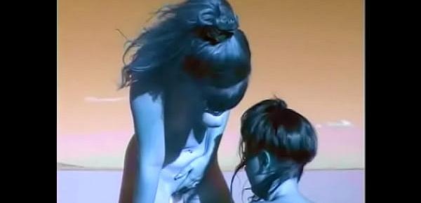  Couple of female aboriginal inhabitants with blue skin from Planet X Alyssa Allure and Heaven Lee perform strange ritual of rain summoning in the desert part